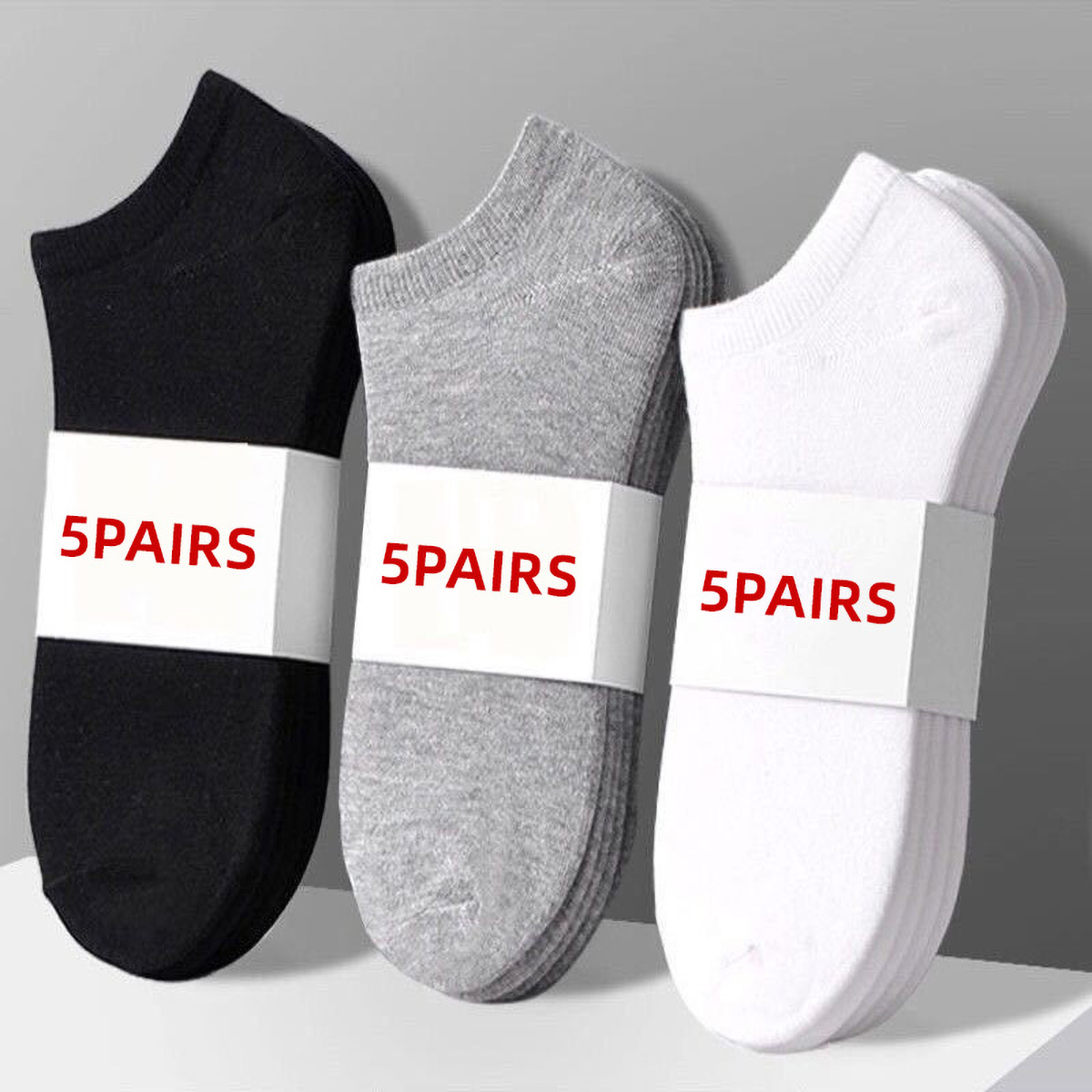 No Show Sock Women - 5足組 ユニセックス カジュアル 無地 ボートソックス 薄手