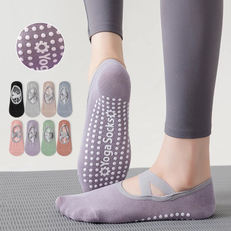 No Show Sock Women - 通気性タオル底ヨガソックス女性シリコーンノンスリップ包帯ピラティス靴下レディースバレエダンスフィットネスワークアウト綿の靴下