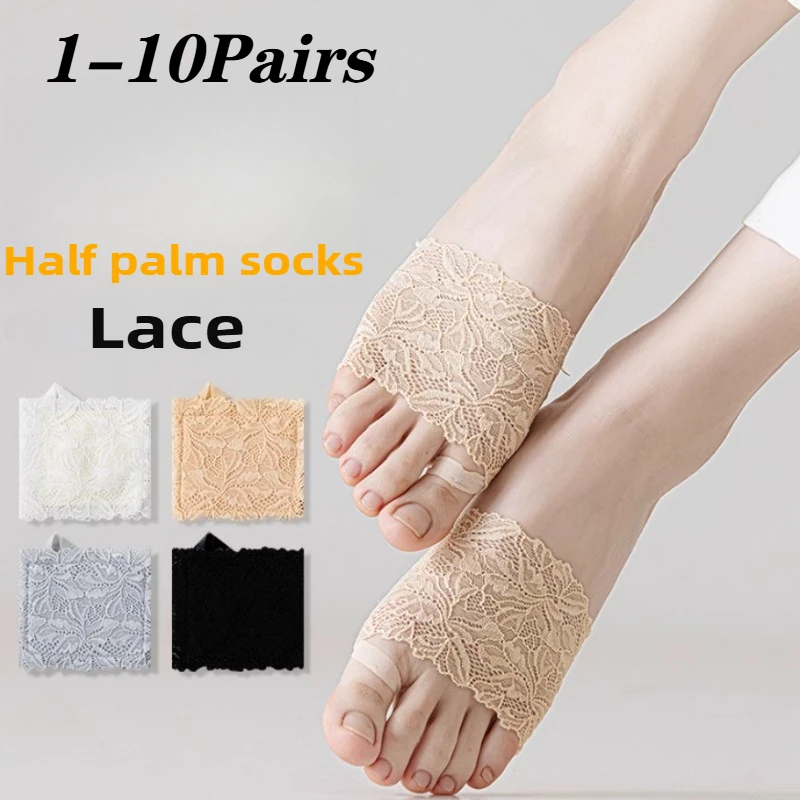 Invisibility Sock Loafer - 1-10 ペア女性レースローファーソックスノンスリップ目に見えないハーフレングス通気性薄いフラットハイヒール用ソフトノーショーソックス
