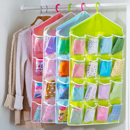 ホット 16 ポケットワードローブポケットクリアハンギングバ - Sock Organizer Tray のレビューと価格