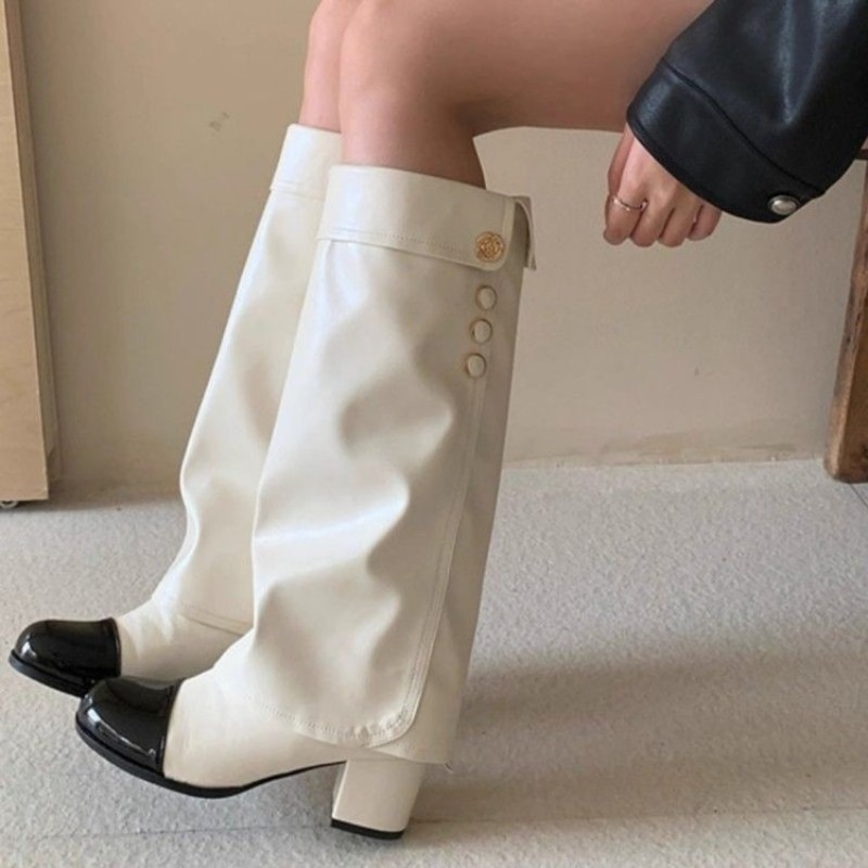 エレガントな黒白のスプライスデザインのニーハイブーツ、レディ - No Show Sock Women のレビューと価格
