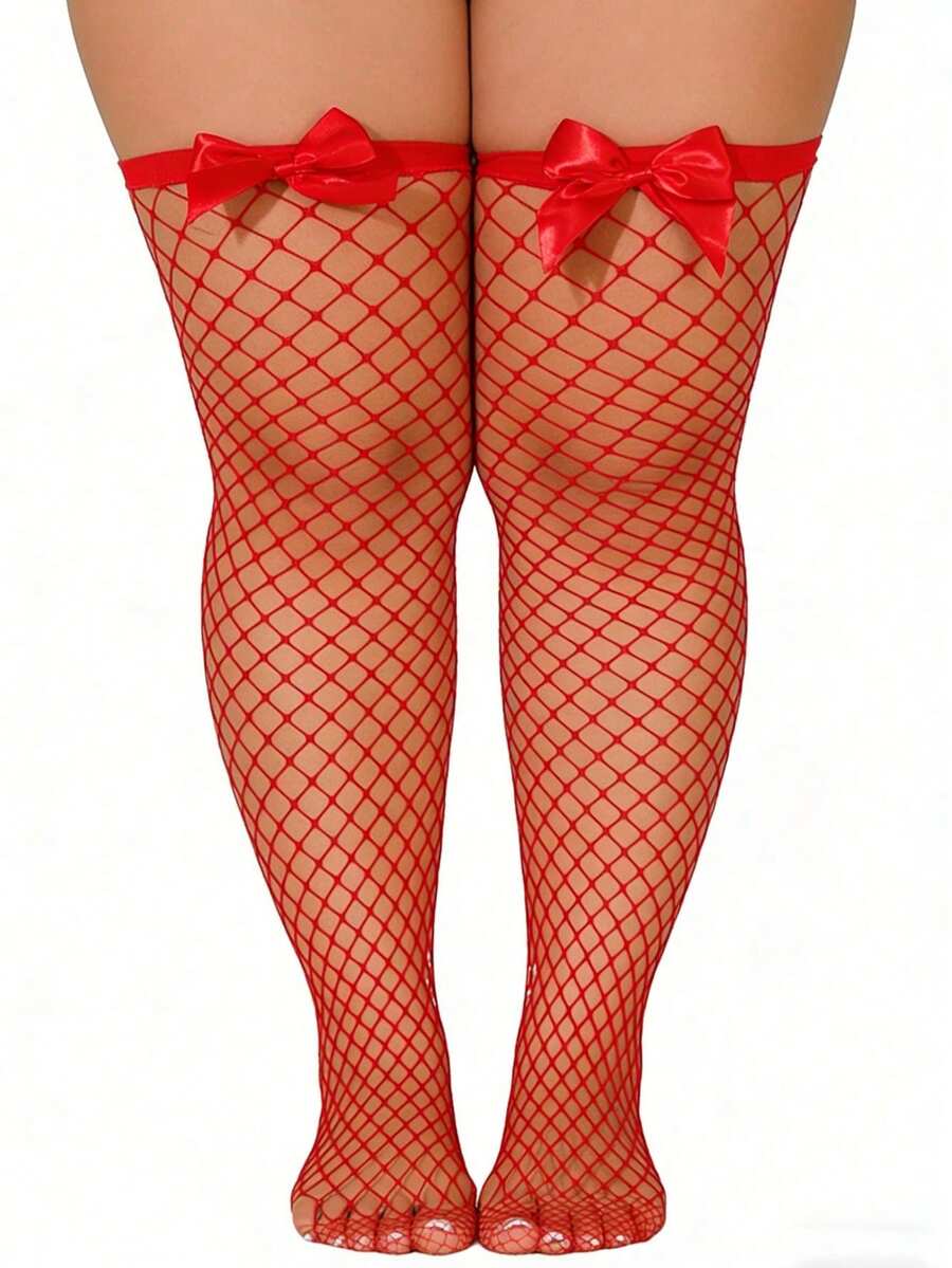 ボウデコレーションフィッシュネット太もも丈ストッキング、伸縮 - Knee High Sock Women のレビューと価格